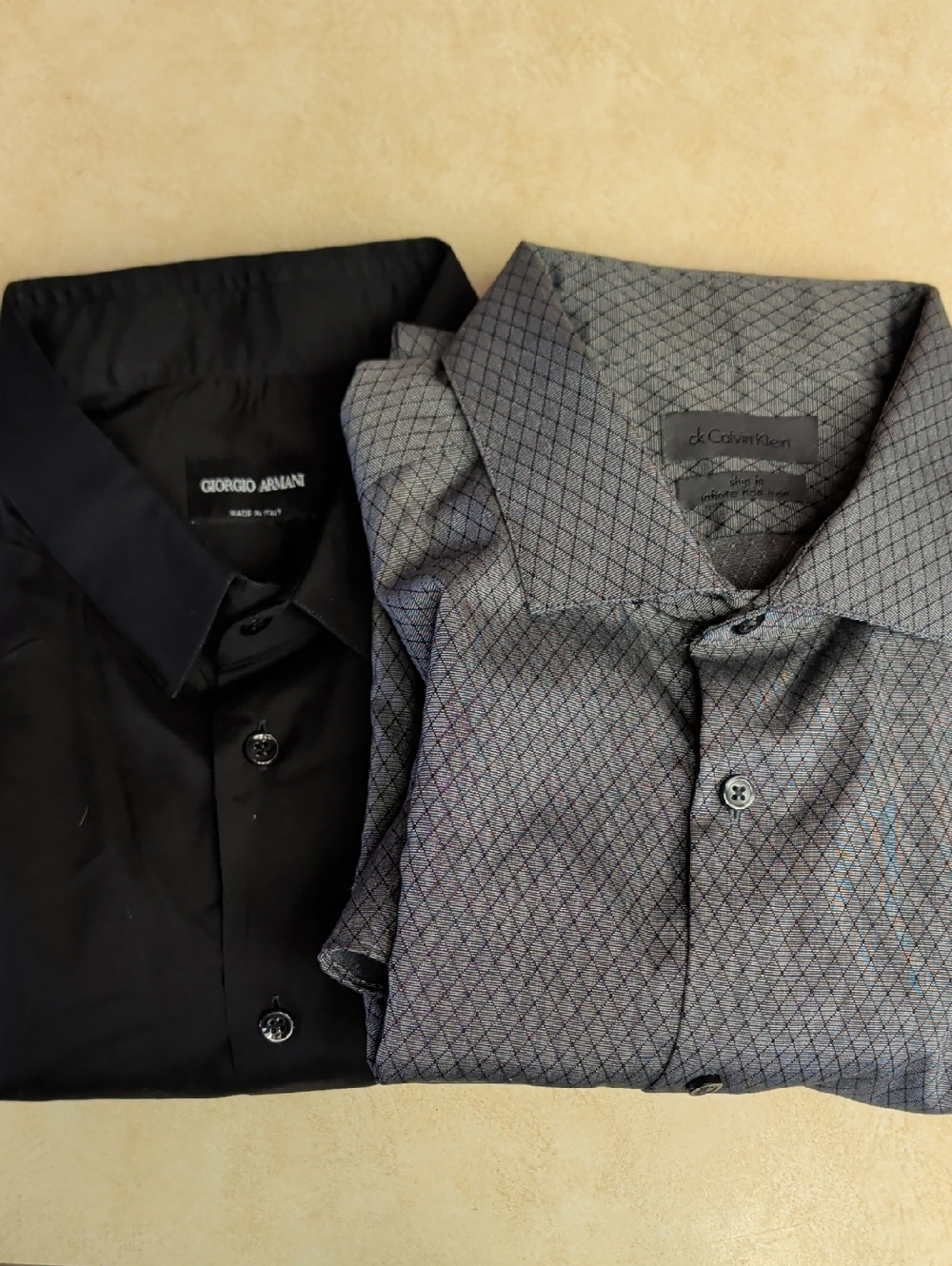 Armani And Calvin Klein Men's Gray Patterned Dress Shirt and Black Dress Shirt